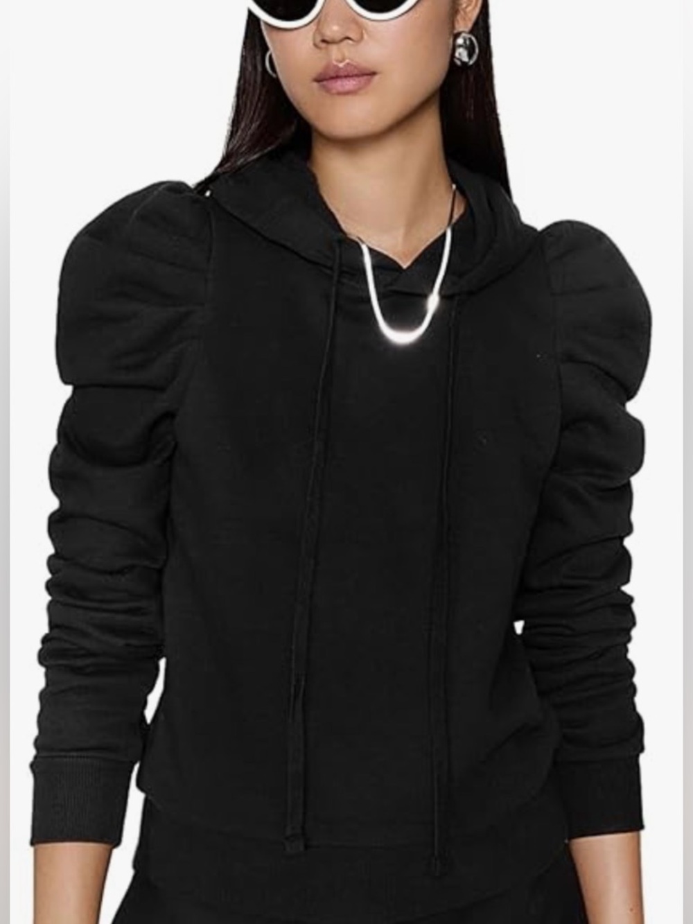 NWT Rebecca Minkoff Black Hooded Puff-Sleeve Women's Sweatshirt Janine